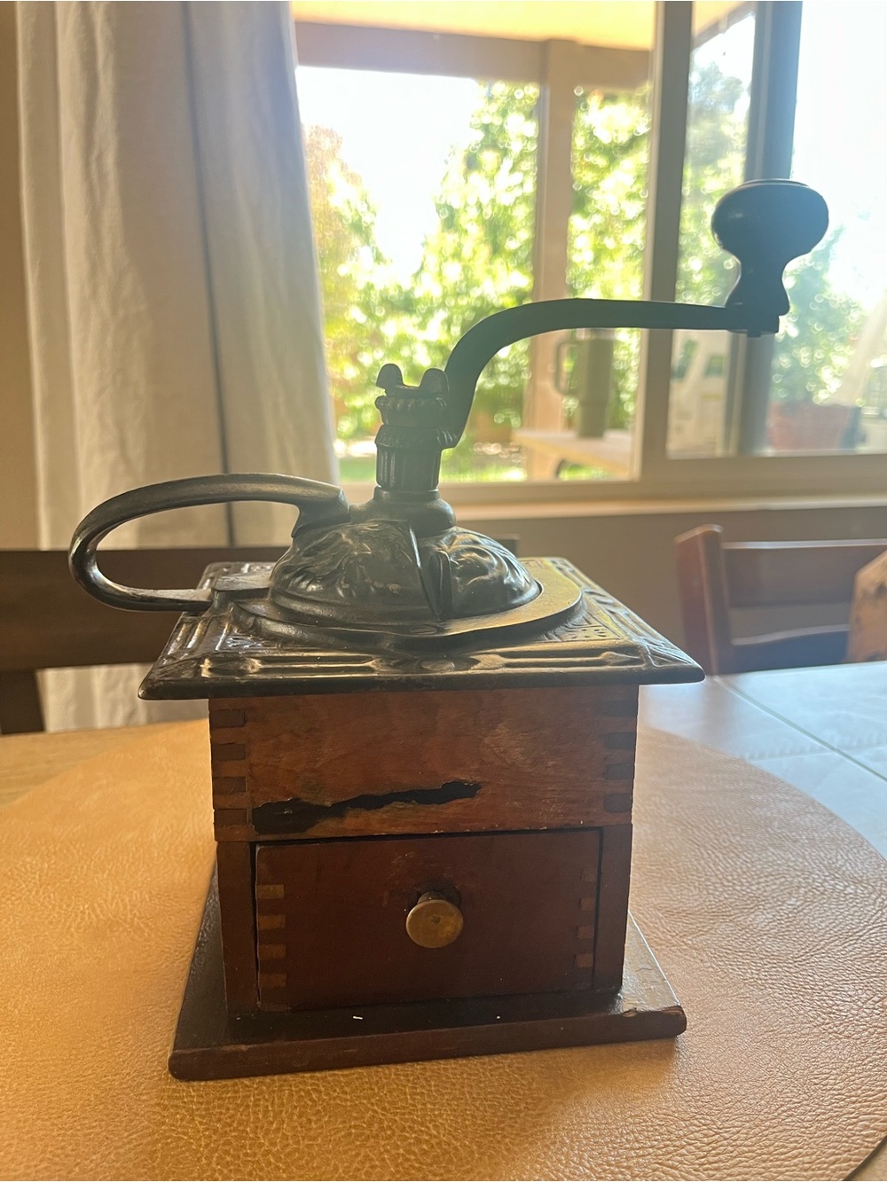 Antique-Style Hand Crank Coffee Grinder - Brown with Black Metal Top